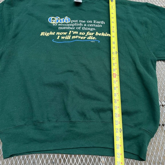 Vintage Jesus Sweatshirt Mens XL Green 1990s God Put Me On Earth Funny Sweater - Picture 6 of 6